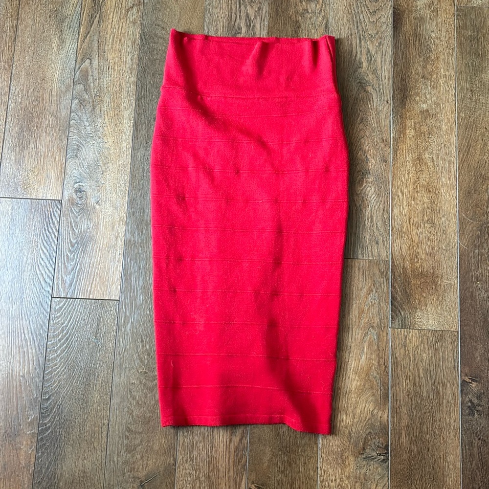 Red knee length skirt